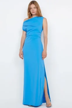 Angelina Asym Maxi Dress Mid Blue