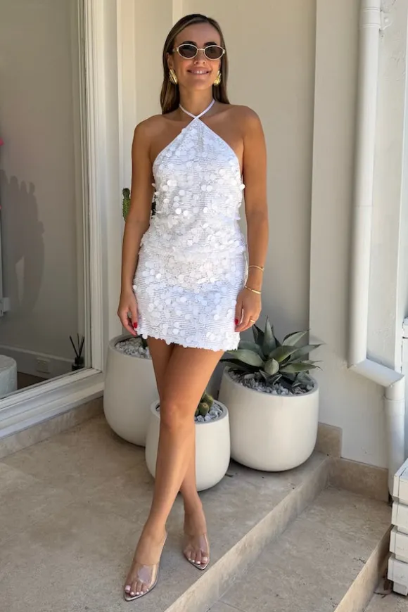 Bambi Halter Top White Sequin