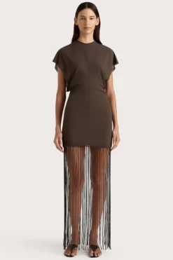 Brita Fringe Dress Chocolate Brown
