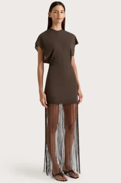 Brita Fringe Dress Chocolate Brown