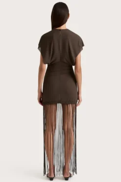 Brita Fringe Dress Chocolate Brown