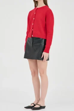 Cotton Wool Knit Cardigan Red