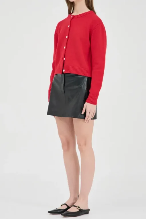 Cotton Wool Knit Cardigan Red