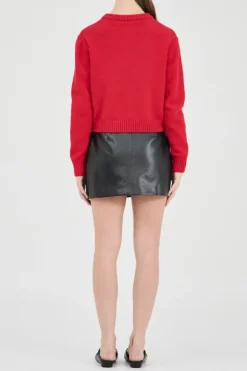 Cotton Wool Knit Cardigan Red
