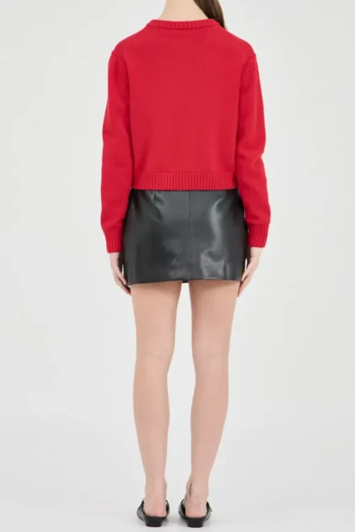 Cotton Wool Knit Cardigan Red