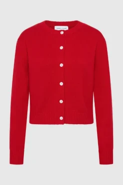 Cotton Wool Knit Cardigan Red