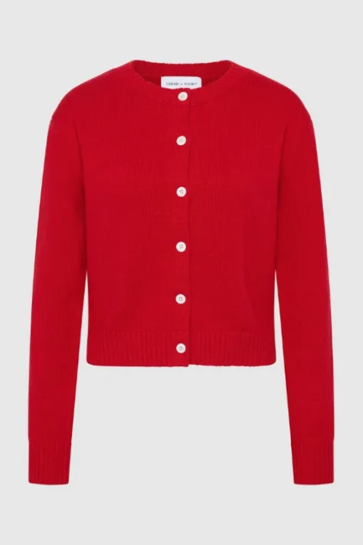 Cotton Wool Knit Cardigan Red