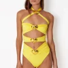 Diamond Heart Cut Out Swimsuit Lemonade