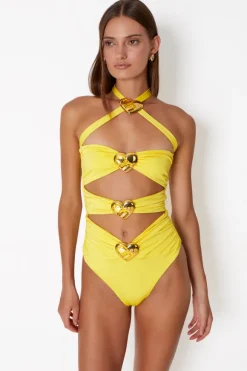 Diamond Heart Cut Out Swimsuit Lemonade