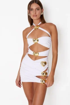 Diamond Heart Cut Out Swimsuit Pearl