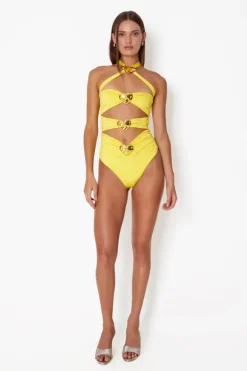 Diamond Heart Cut Out Swimsuit Lemonade