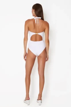 Diamond Heart Cut Out Swimsuit Pearl