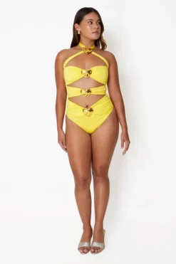 Diamond Heart Cut Out Swimsuit Lemonade