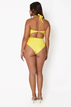 Diamond Heart Cut Out Swimsuit Lemonade