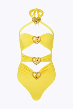 Diamond Heart Cut Out Swimsuit Lemonade