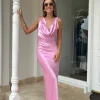 Drape Front Maxi Dress Pink