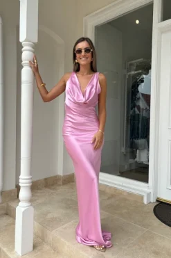 Drape Front Maxi Dress Pink