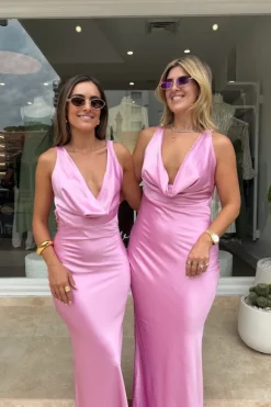 Drape Front Maxi Dress Pink