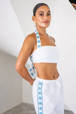 Evil Eye Crop Top White