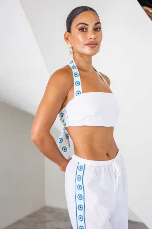 Evil Eye Crop Top White