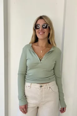 Frankie Buttoned Top Sage