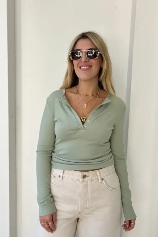Frankie Buttoned Top Sage
