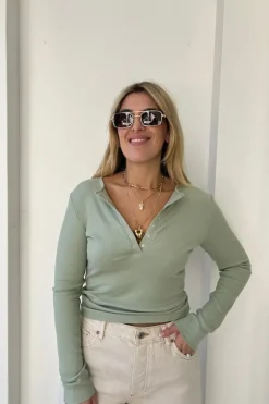Frankie Buttoned Top Sage