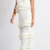 Fringe Trim Lace Maxi Skirt Ivory