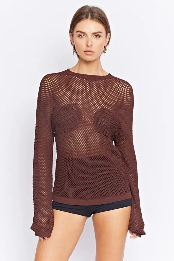 Gerrale Mesh Knit Top Walnut