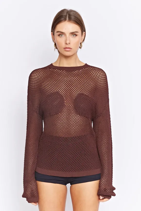 Gerrale Mesh Knit Top Walnut