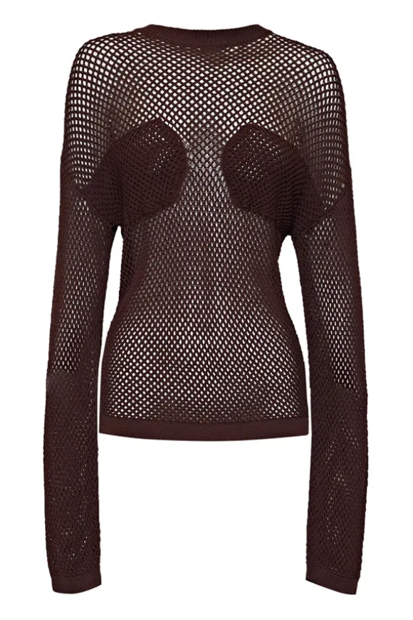 Gerrale Mesh Knit Top Walnut