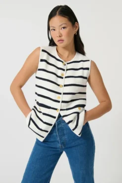 Helena Gilet Stripe I Navy/White