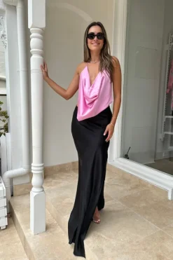 Iced Bias Slip Dress Black/Pink