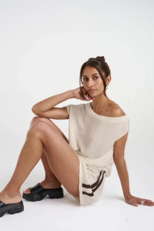 Knit Shorts Cream/Brown Strip