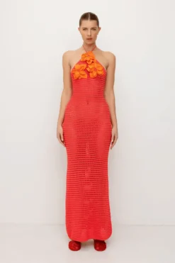 La Monada Knit Maxi Dress Coral