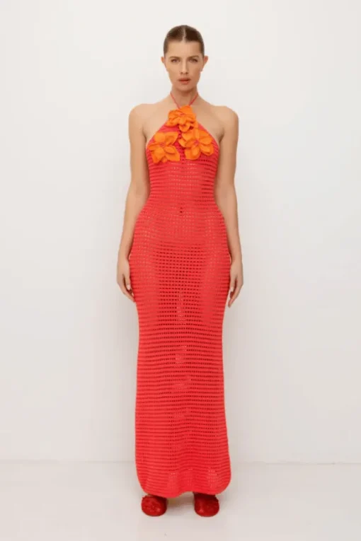La Monada Knit Maxi Dress Coral