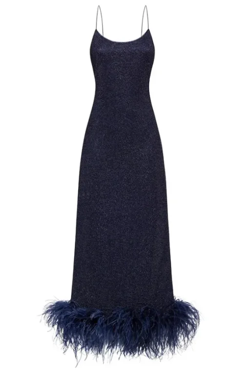 Lumiere Plumage Slip Dress Night Blue
