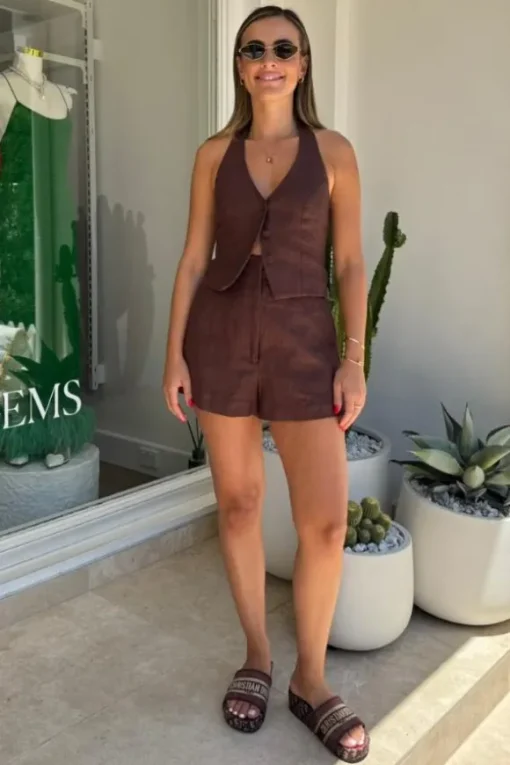 Luna Linen Shorts Chocolate