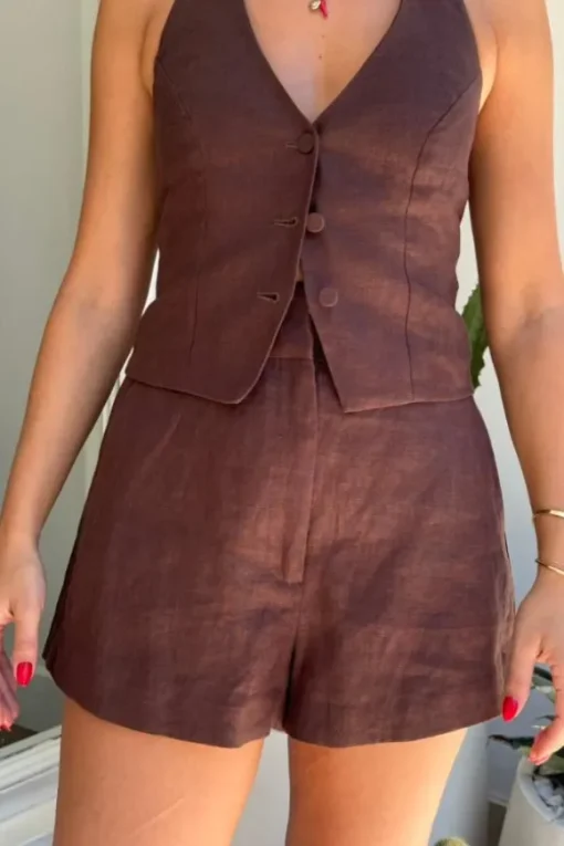 Luna Linen Shorts Chocolate