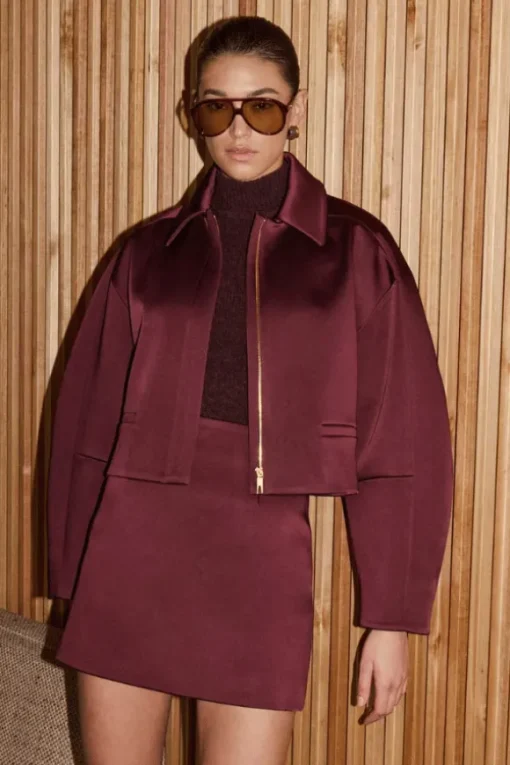Merlot Cropped Jacket Burgundy