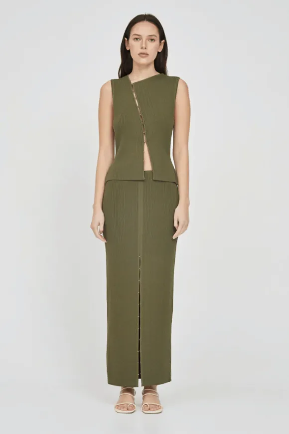 Mila Rib Skirt Dark Khaki