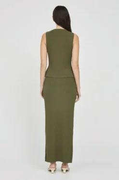 Mila Rib Skirt Dark Khaki