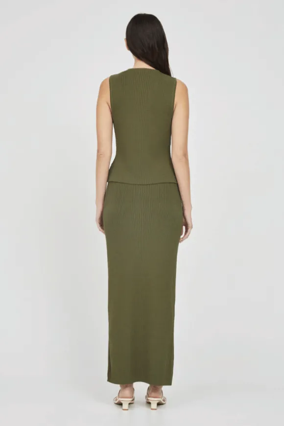 Mila Rib Skirt Dark Khaki