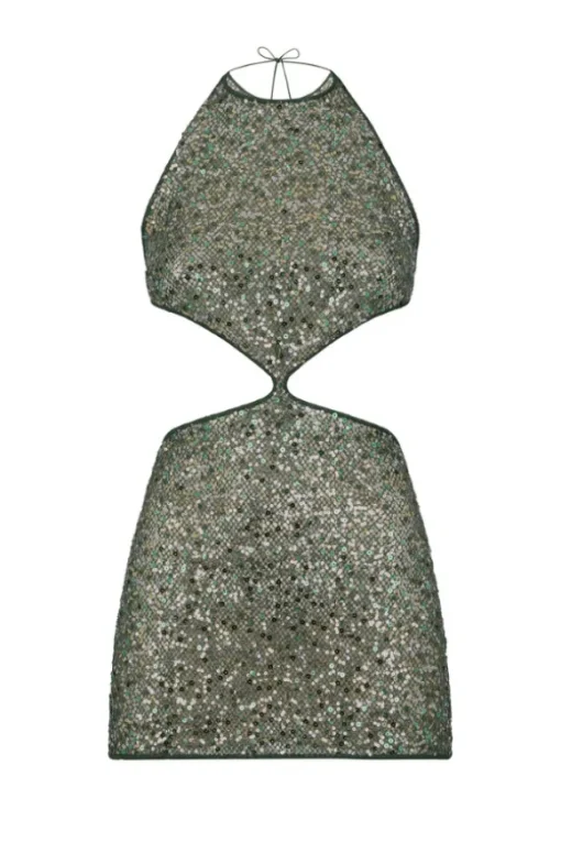 Netquins Cut Out Dress Metallic Green