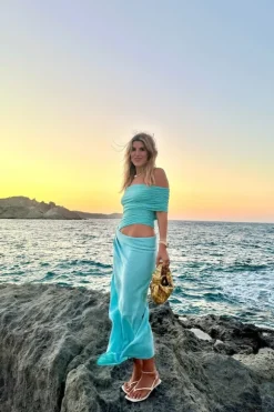 Nico Off Shoulder Maxi Dress Aquamarine