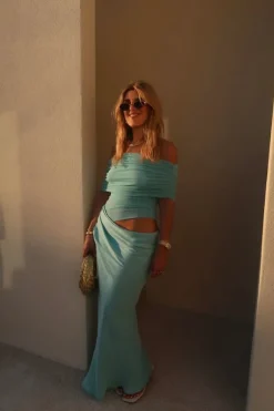 Nico Off Shoulder Maxi Dress Aquamarine