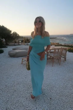 Nico Off Shoulder Maxi Dress Aquamarine