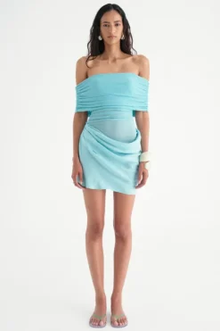 Nico Off Shoulder Mini Dress Aquamarine