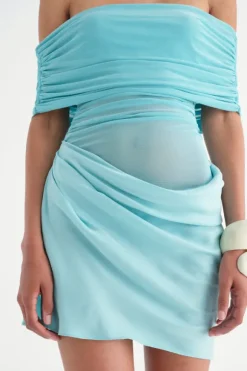 Nico Off Shoulder Mini Dress Aquamarine