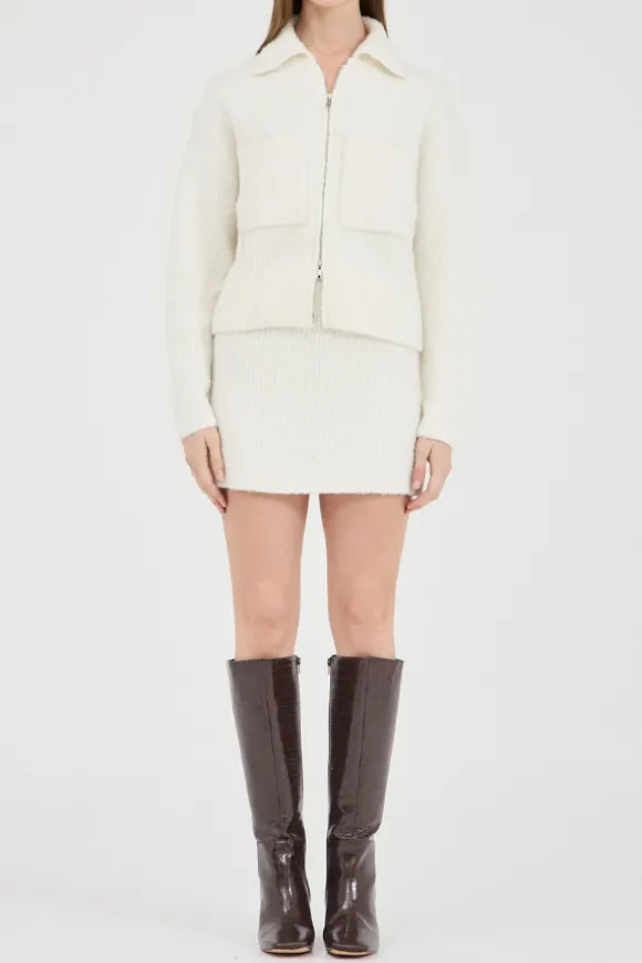 Nyra Boucle Knit Mini Skirt Cream